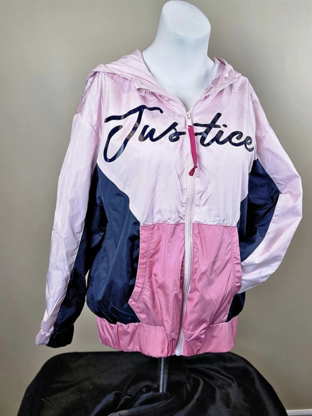 Justice Girls Colorblock Full-Zip Windbreaker Hooded Jacket Size 12/14 L